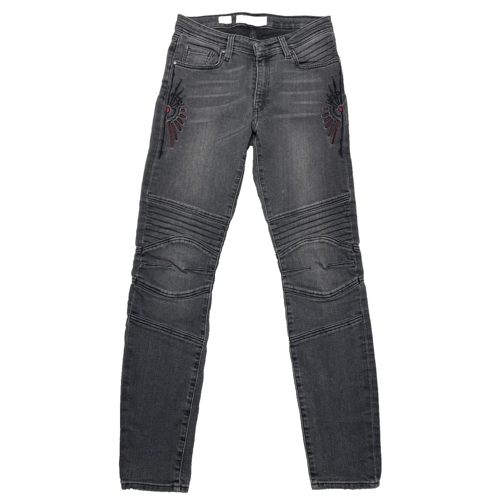 Miss Me Native Tribal Vintage Skinny Moto Jeans Embroidery Faded Black Size 29